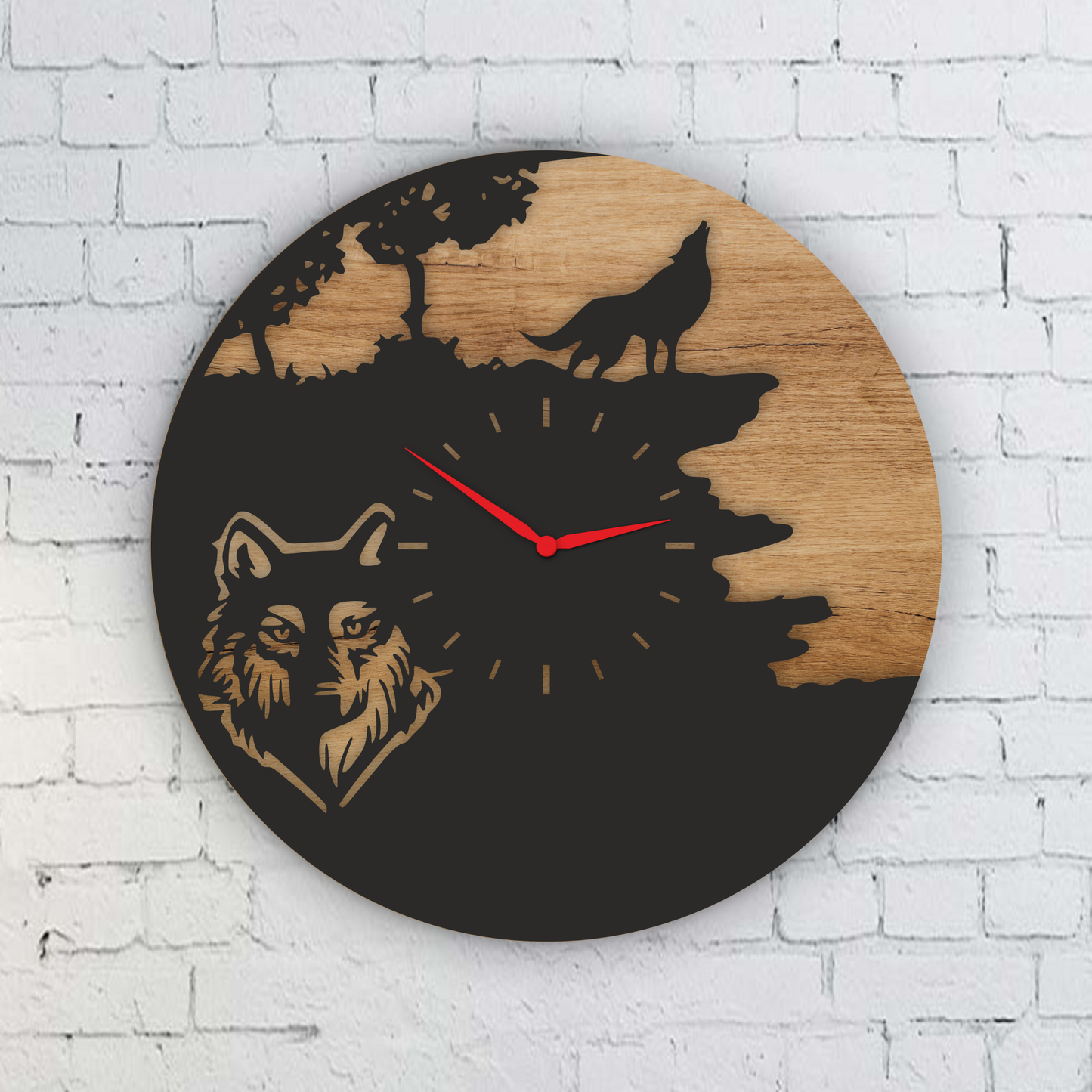 Laser-Cut Wooden & Acrylic Wolf Wall Clock