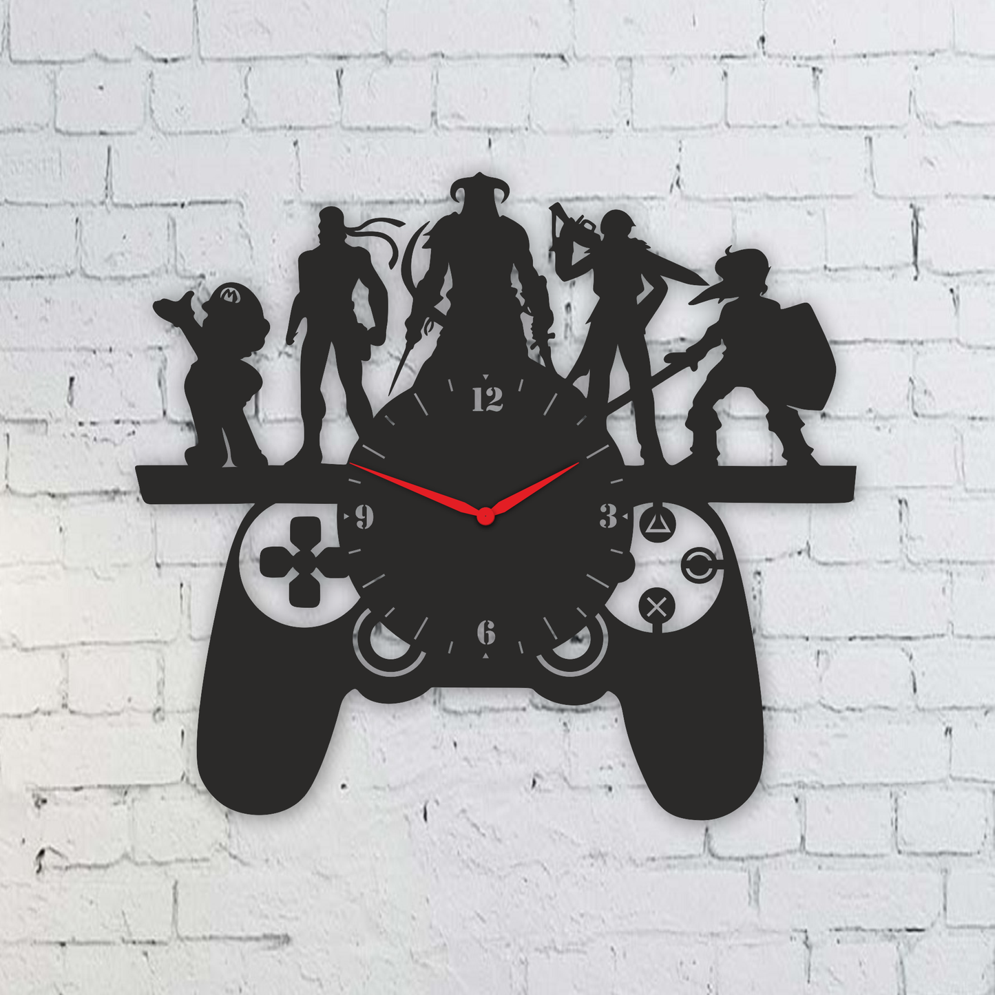 Gamer Wall Clock – Laser-Cut Wooden Controller Design with Video Game Icons