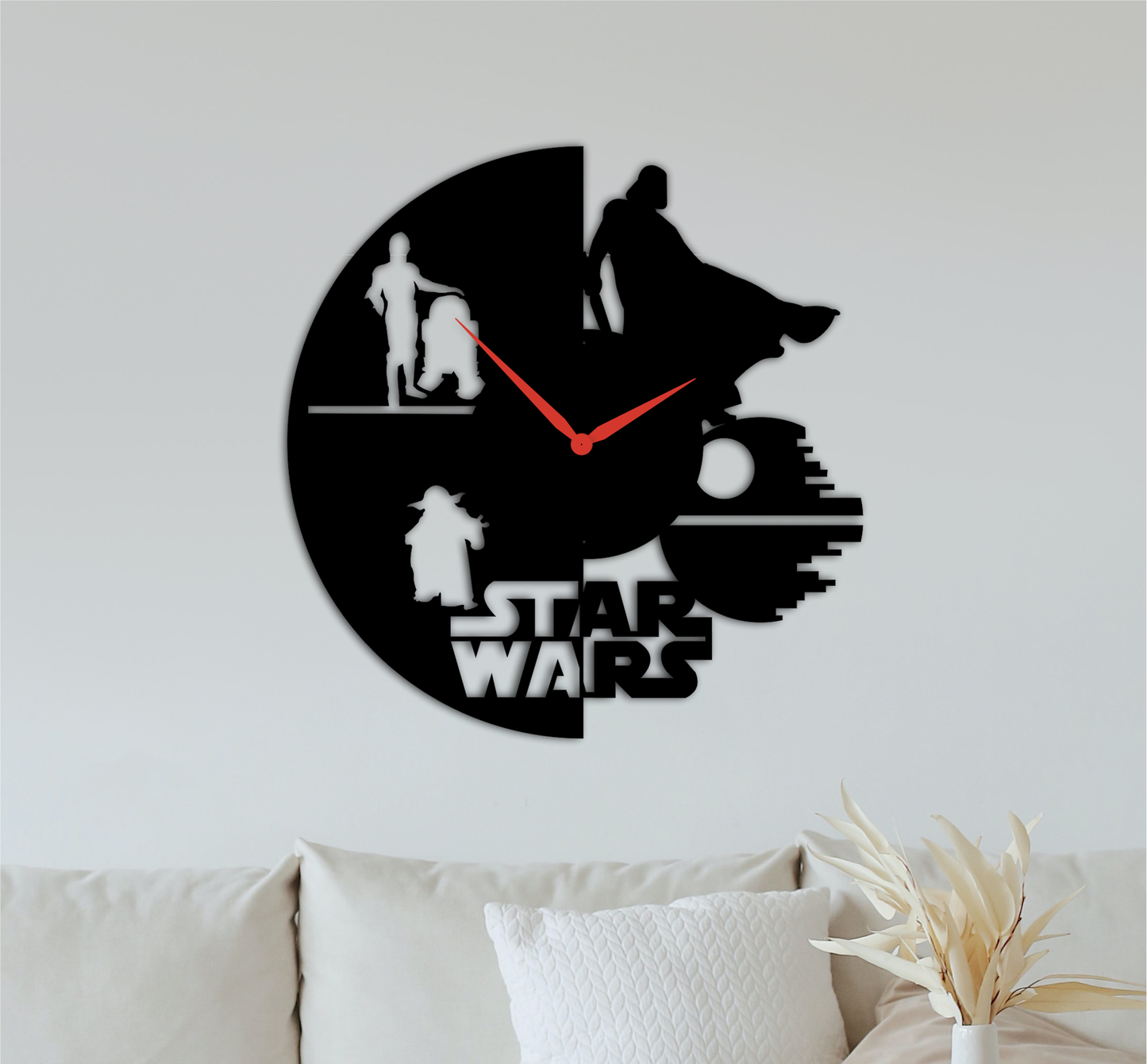 Star Wars-Themed Wall Clock – Laser-Cut Wooden Decor with Iconic Characters