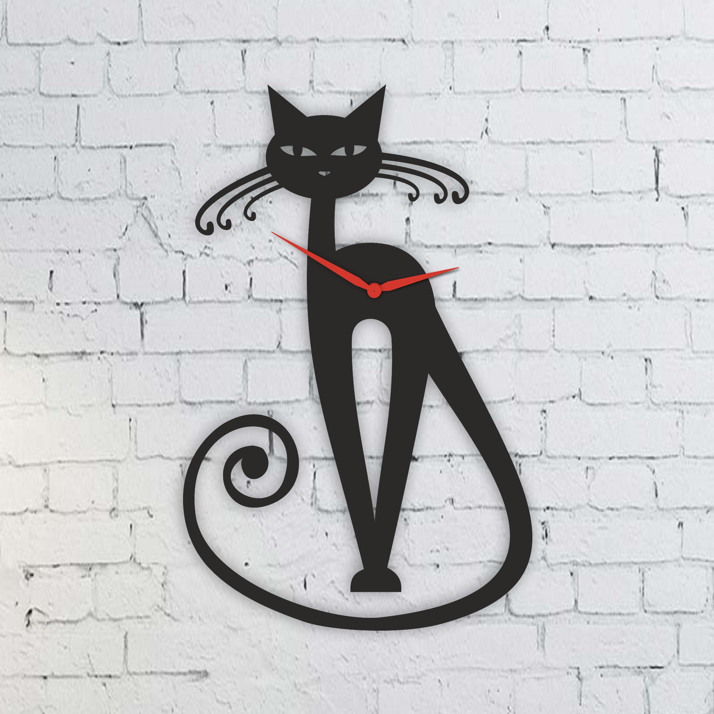 Curly Cat Wall Clock – Quirky Laser-Cut Wooden Cat Design