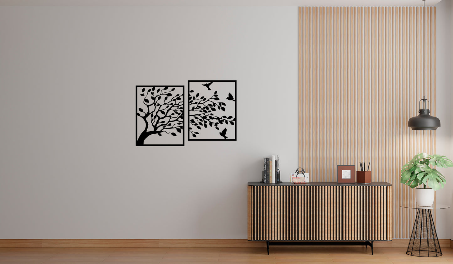 2-Panel Tree Wall Art – Laser-Cut Wooden Nature Design