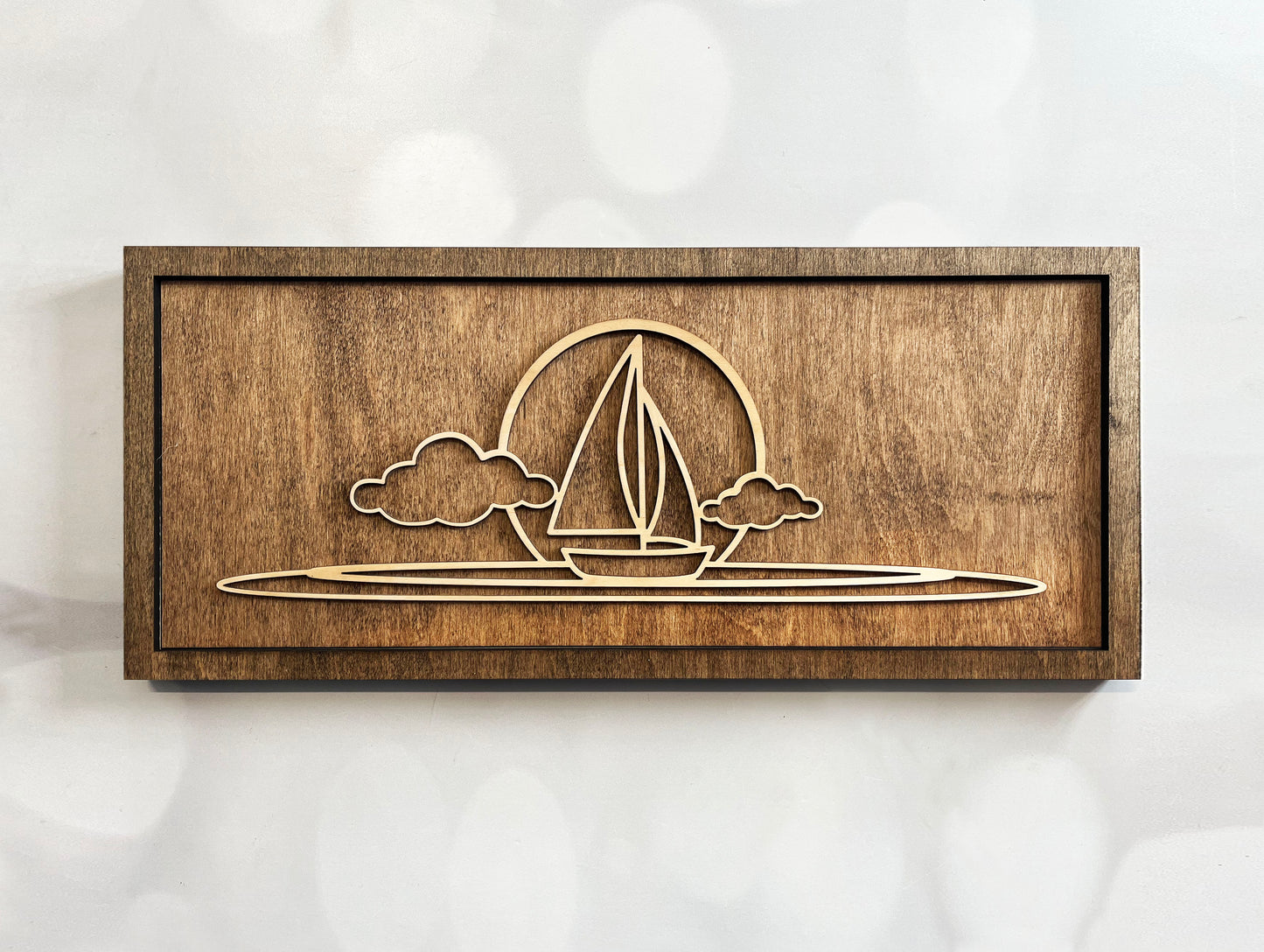 Line Art Beach Wall Art – Minimalist Wooden Coastal Decor