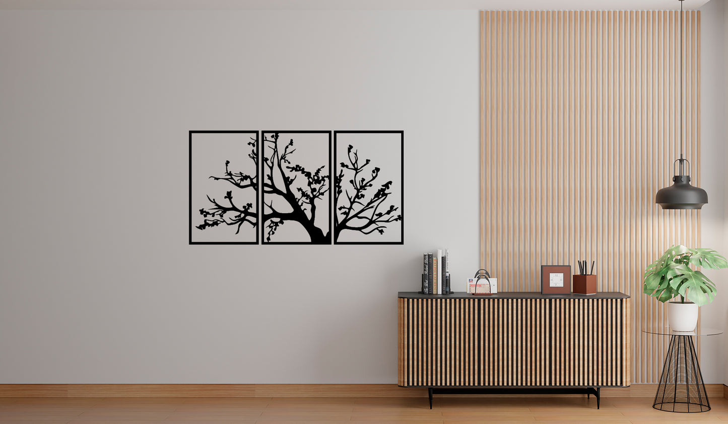 Big Tree Wall Art – 3 Panel Branch & Birds Silhouette