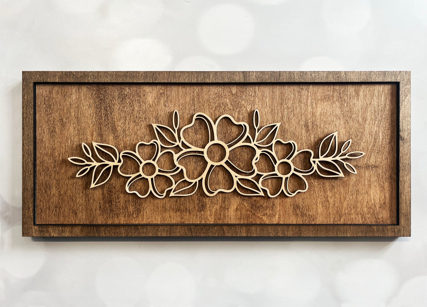 Floral Line Art – Minimalist Wooden Wall Art