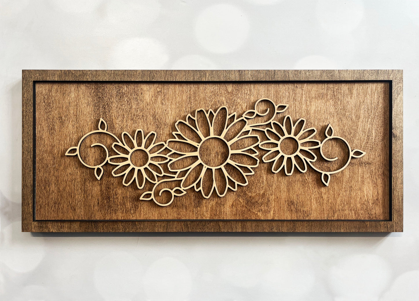 Floral Line Art – Minimalist Wooden Wall Art