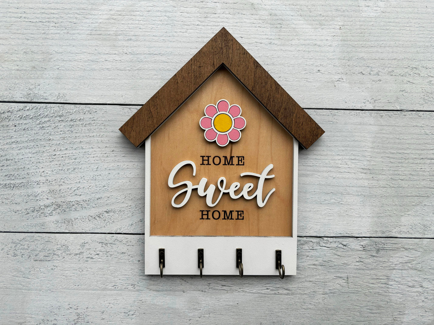 Home Sweet Home – Floral Wooden Key Holder