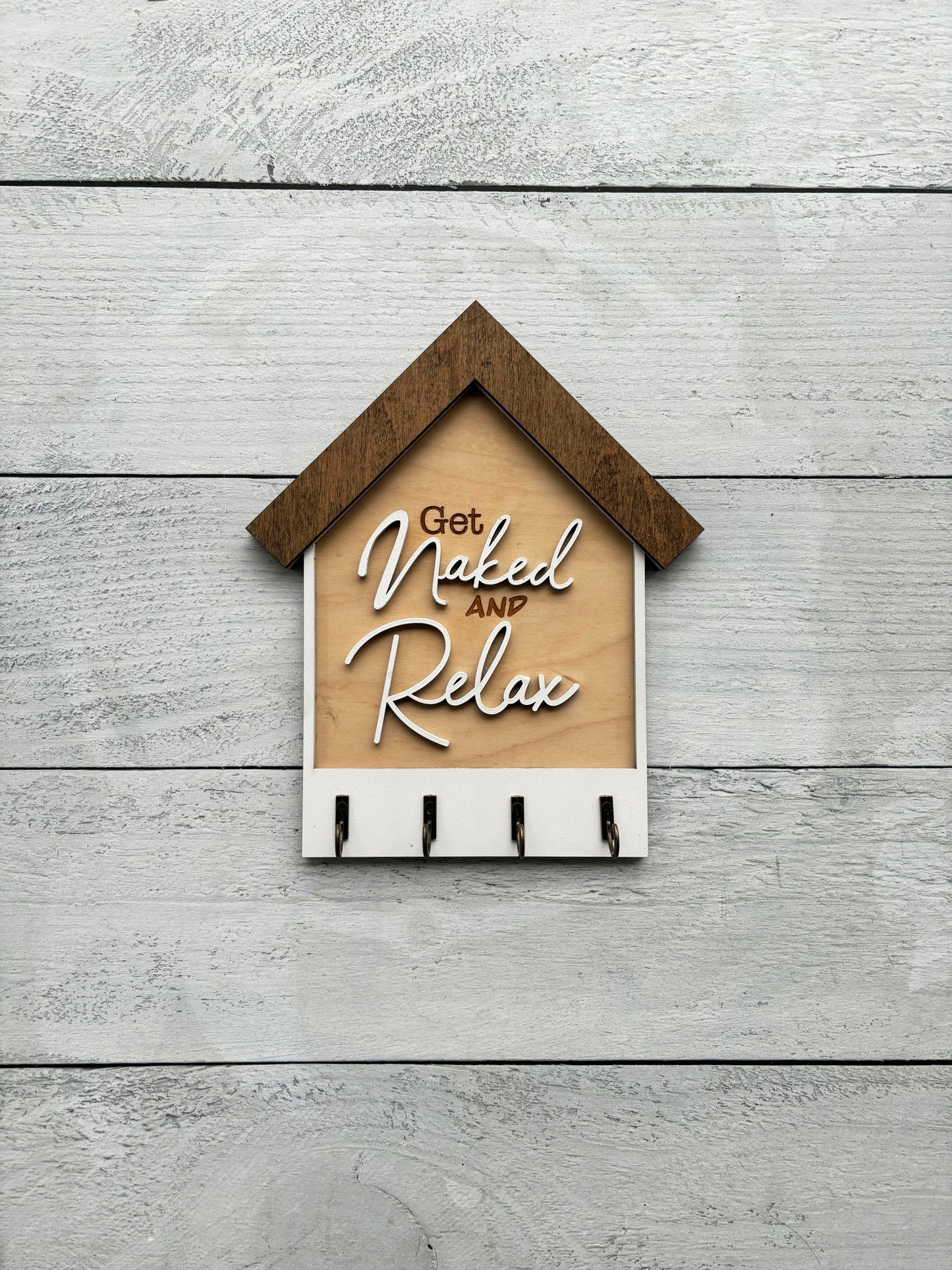 Get Naked and Relax – Wooden Key Holder for Bathroom or Bedroom