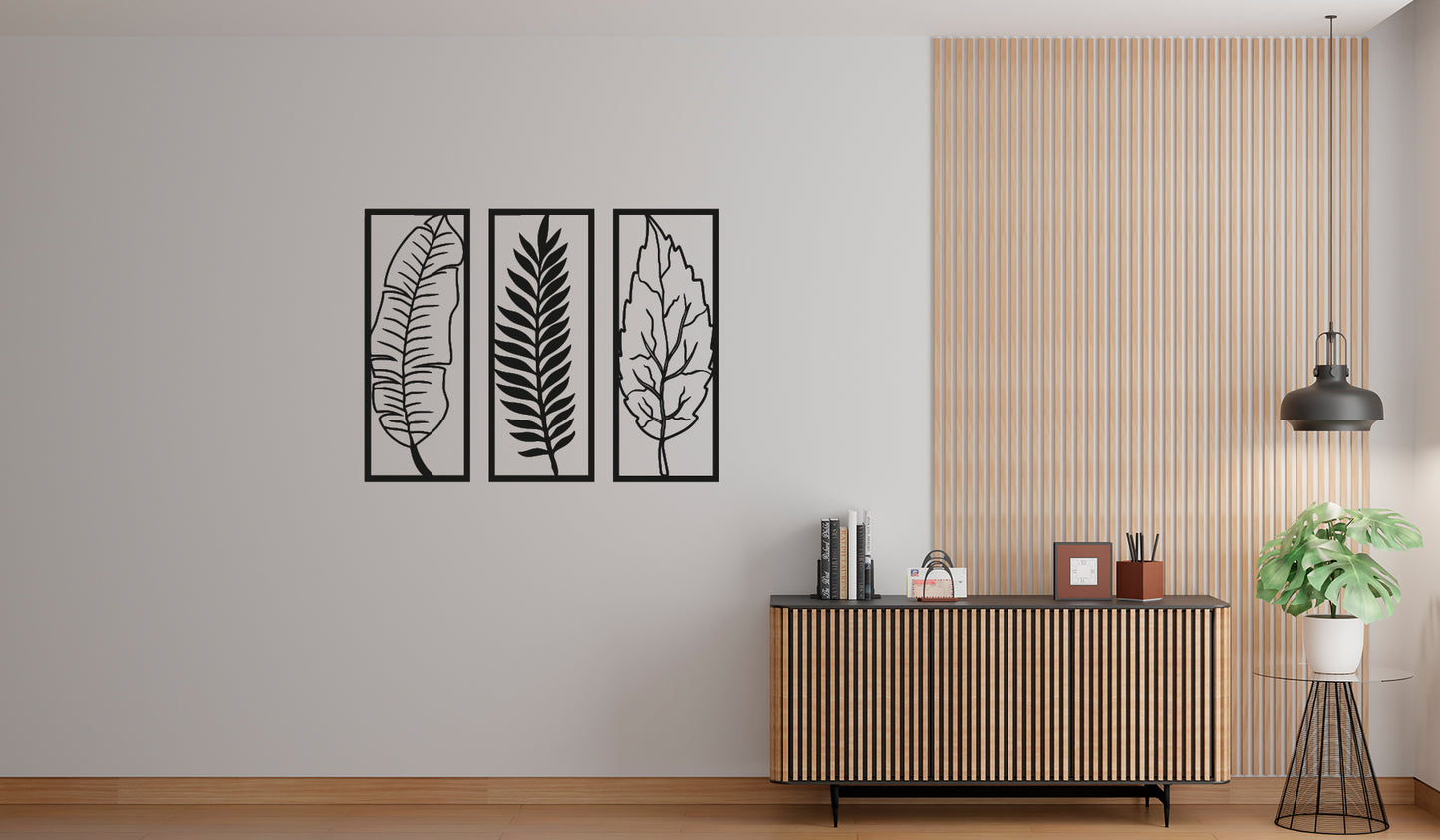 Vertical Botanical Leaf 3-Panel Wall Art | Nature-Inspired Decor