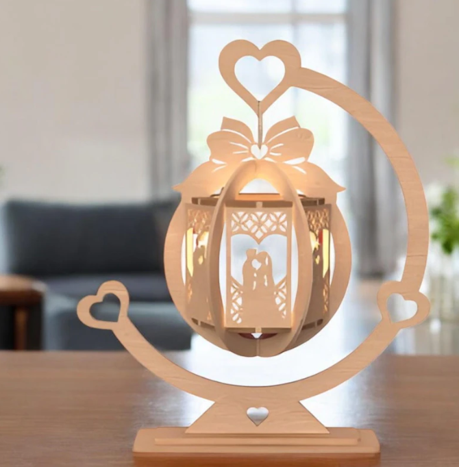 Romantic Lantern 3D Valentine's Day Glow Light – Laser Cut Tealight Candle Holder, Table Lamp, Night Light