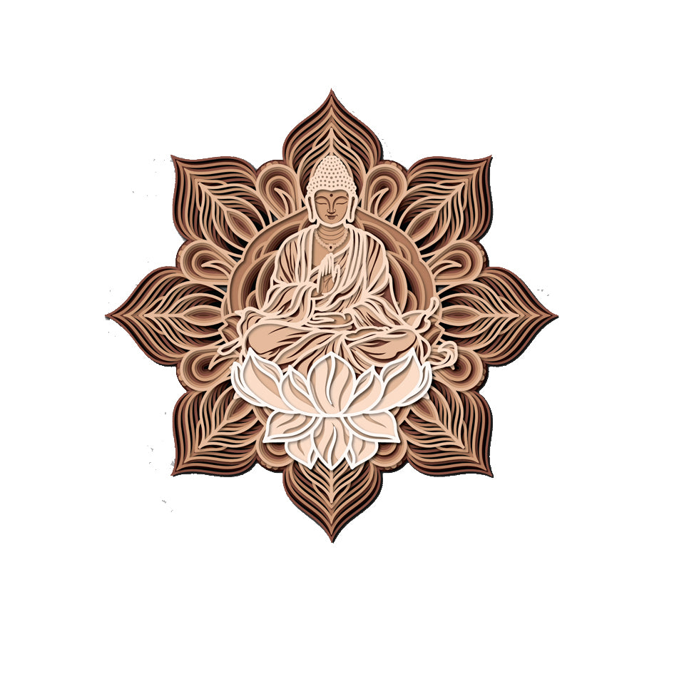 8-Layer Buddha Mandala Wall Art – Intricate Laser-Cut Wooden Decor