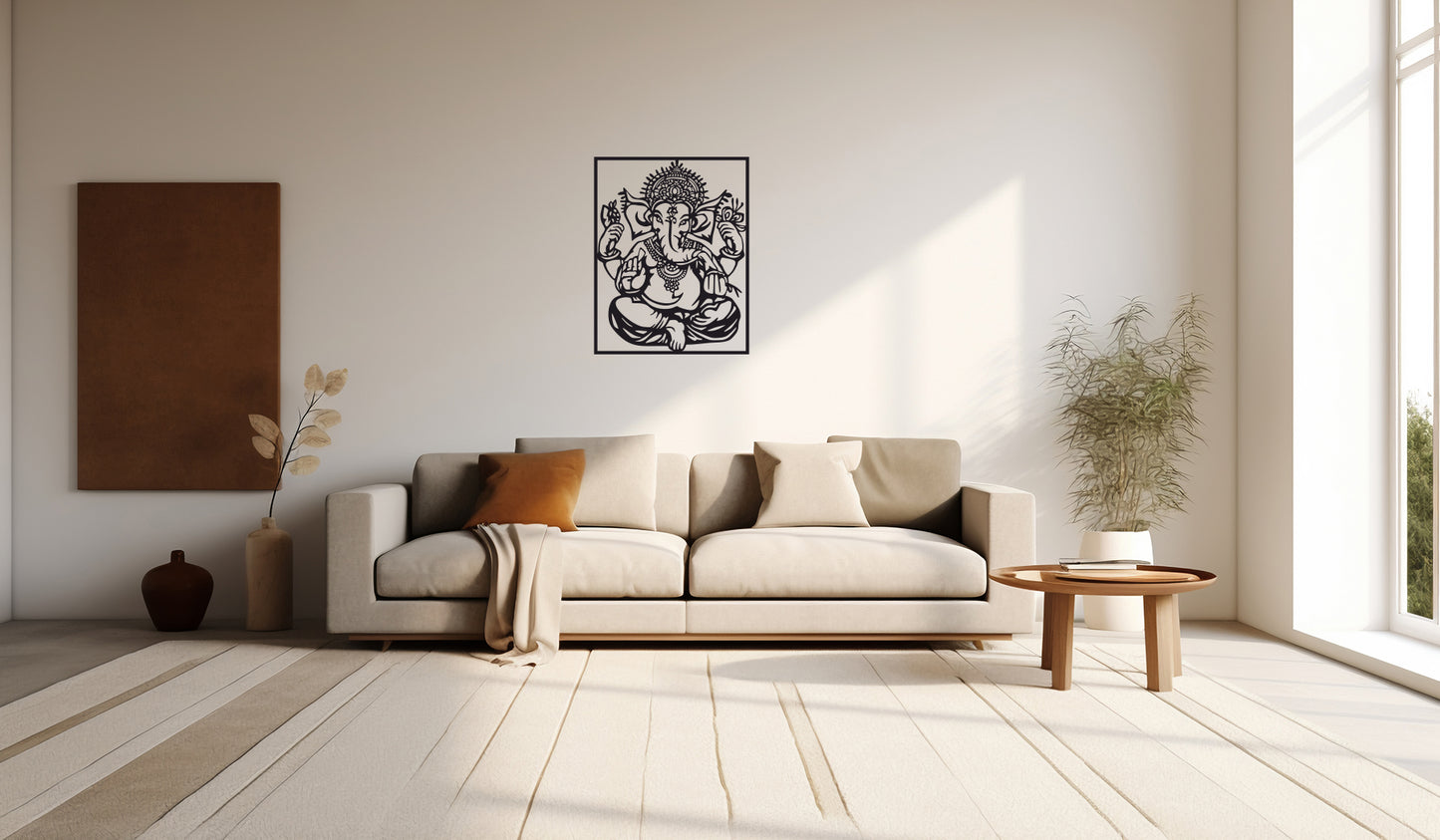 Framed Lord Ganesha Wall Art – Laser Cut Wooden Decor