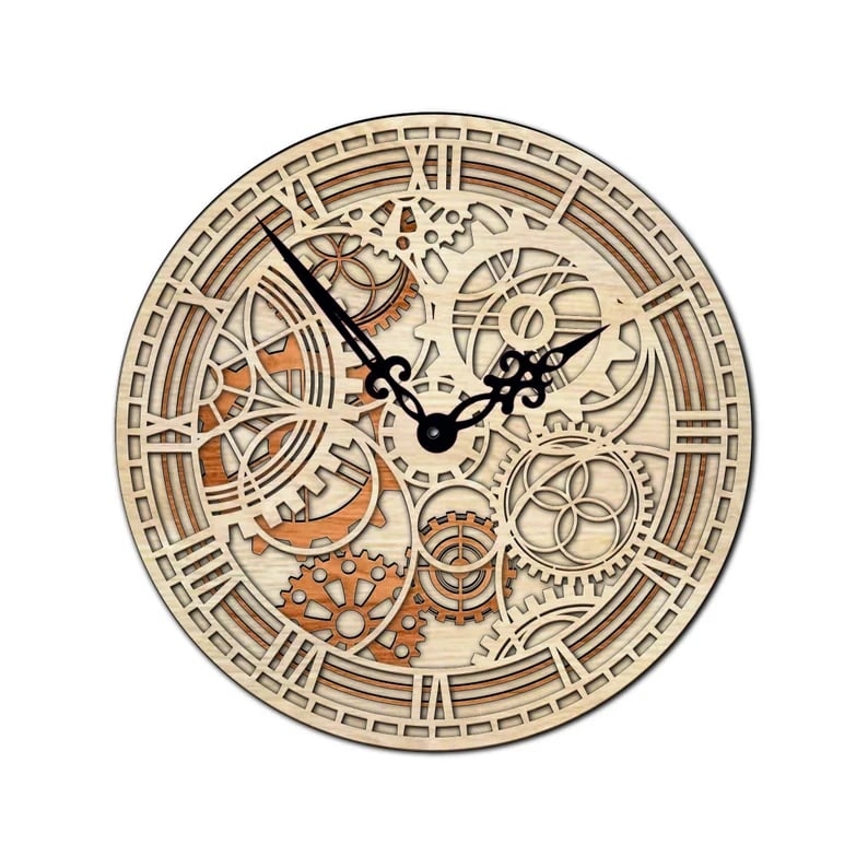 Laser-Cut Wooden Steampunk Wall Clock