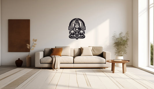 Shiva with Trishul & Lotus Wall Art – Laser Cut Wooden Decor