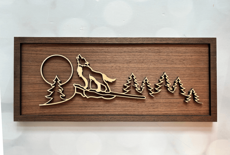 Wolf in the Moonlight Line Art – Minimalist Wooden Wall Art | Soul Etch NZ