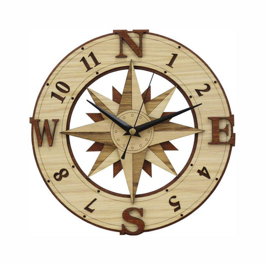 Laser-Cut Wooden Compass Wall Clock