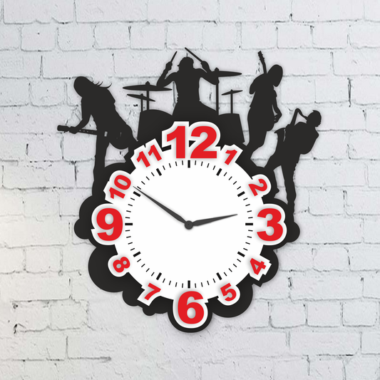 Rock Band Wall Clock – Laser-Cut Wooden Music Decor with Band Silhouettes