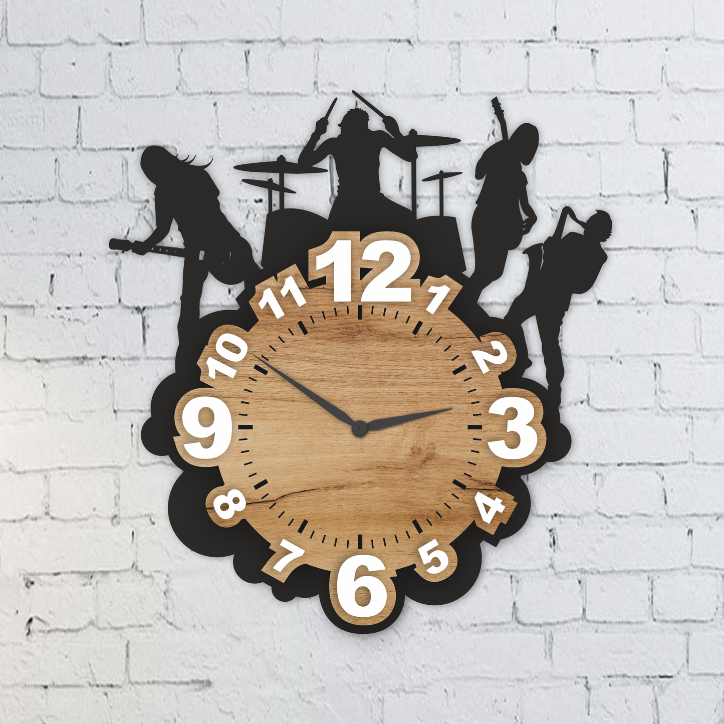 Rock Band Wall Clock – Laser-Cut Wooden Music Decor with Band Silhouettes