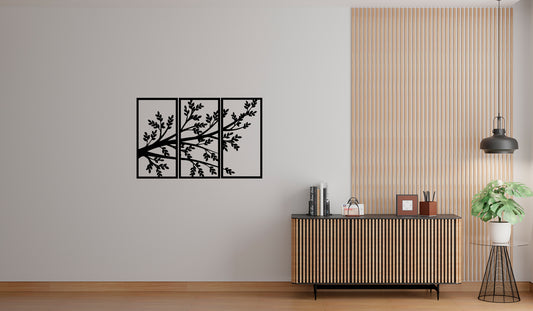 3-Panel Split Tree Wall Art – Laser Cut Modern Decor