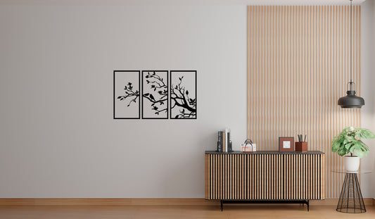 3-Panel Tree Wall Art – Laser-Cut Nature Design
