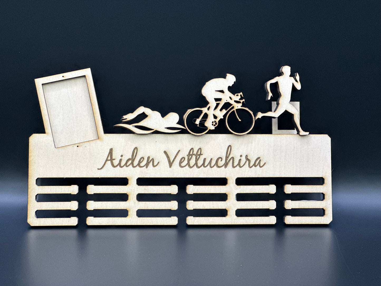 Wooden Triathlon Medal Hanger –Display for Race Medals