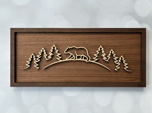 Bear in the Forest Line Art – Minimalist Wooden Wall Art | Soul Etch NZ