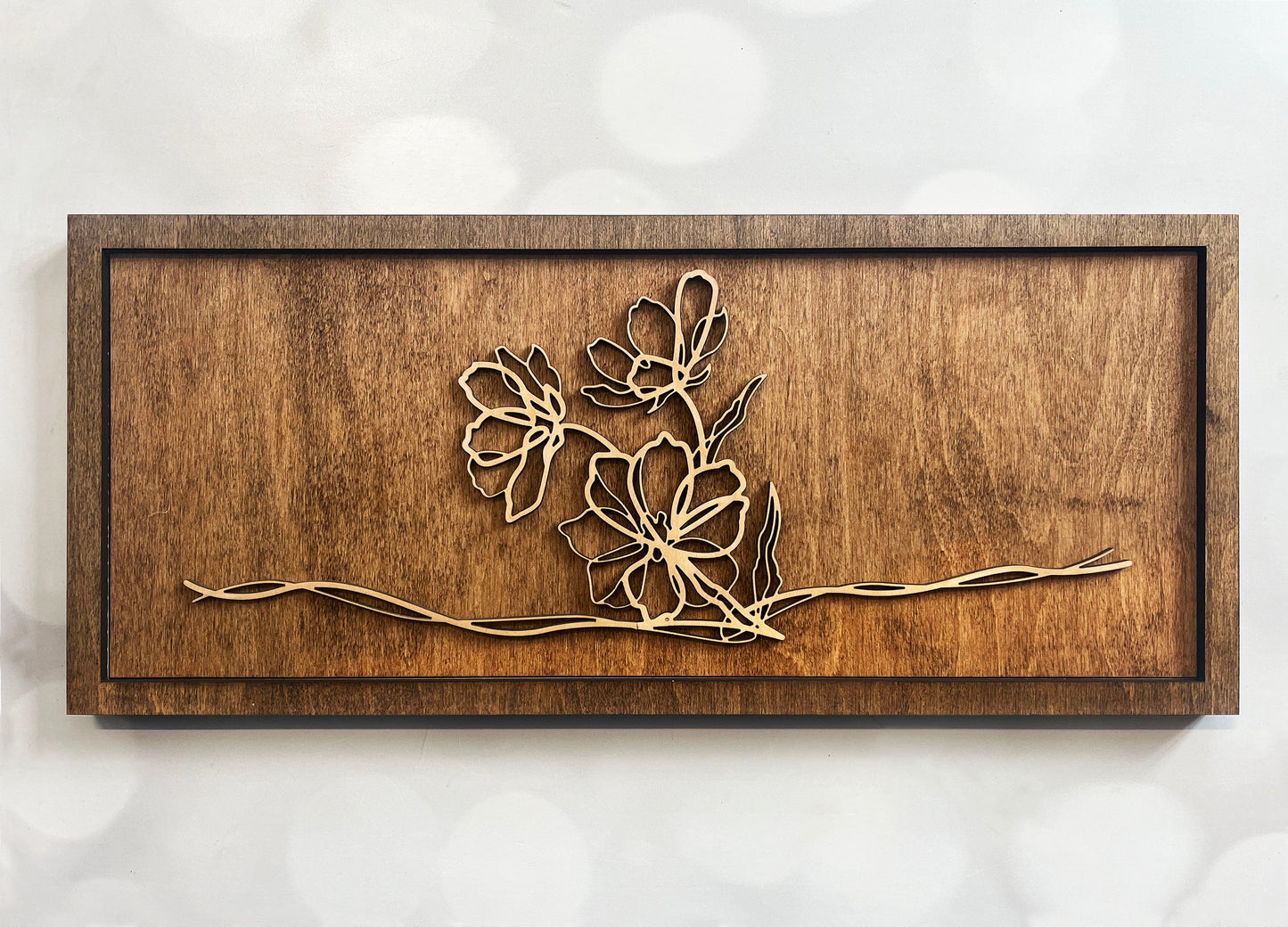 Floral Doodle Line Art – Minimalist Wooden Wall Art
