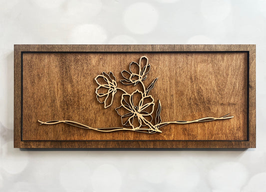Floral Doodle Line Art – Minimalist Wooden Wall Art