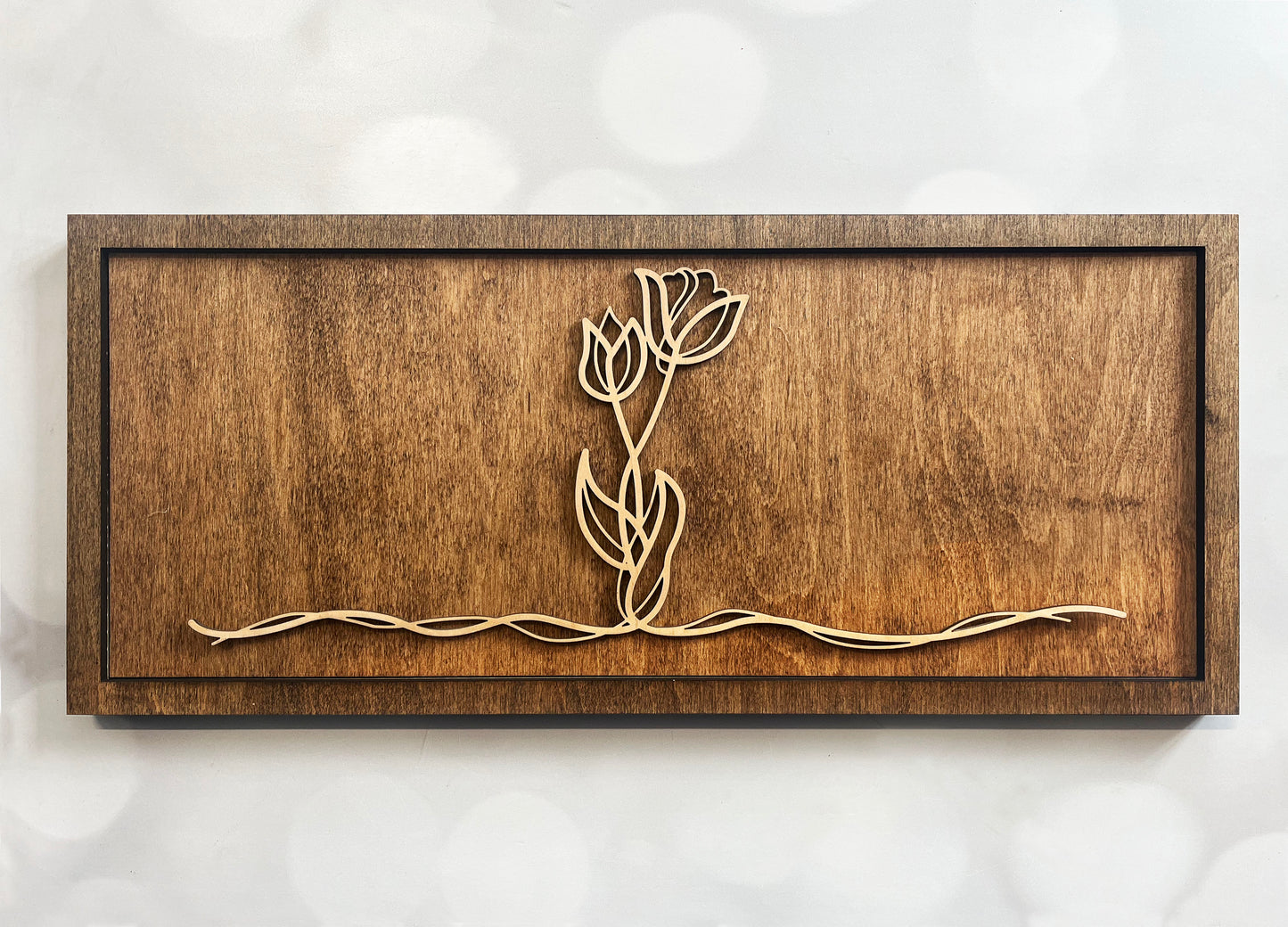 Floral Doodle Line Art – Minimalist Wooden Wall Art