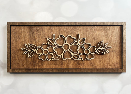 Floral Line Art – Minimalist Wooden Wall Art