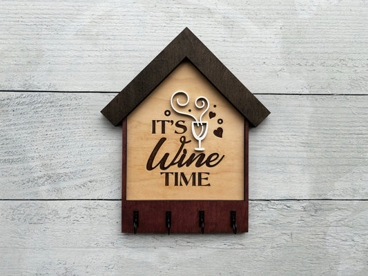 It’s Wine Time – Wooden Key Holder for Wine Lovers