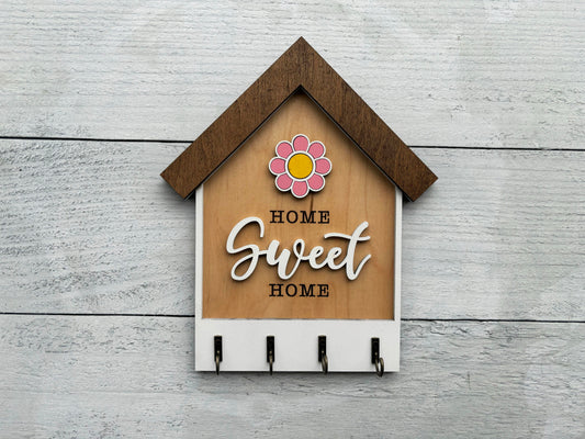 Home Sweet Home – Floral Wooden Key Holder