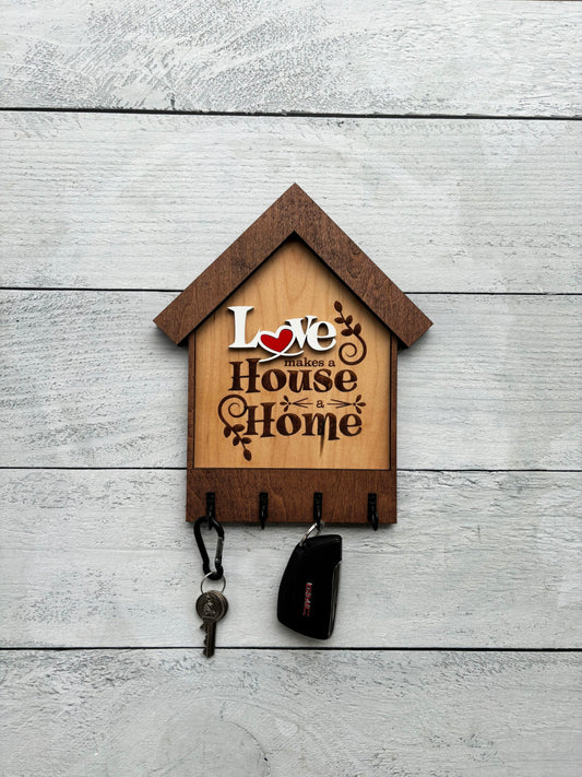 Love Makes a House a Home – Rustic Wooden Key Holder