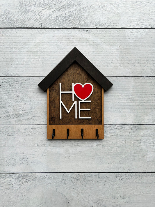 Laser Cut "Home" Key Holder with Heart Design