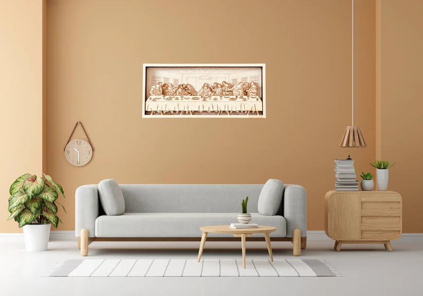 The Last Supper – 6-Layer Laser-Cut Wooden Wall Art handcrafted in New Zealand by Soul Etch NZ, showing a detailed 3D wooden scene of the Last Supper.
