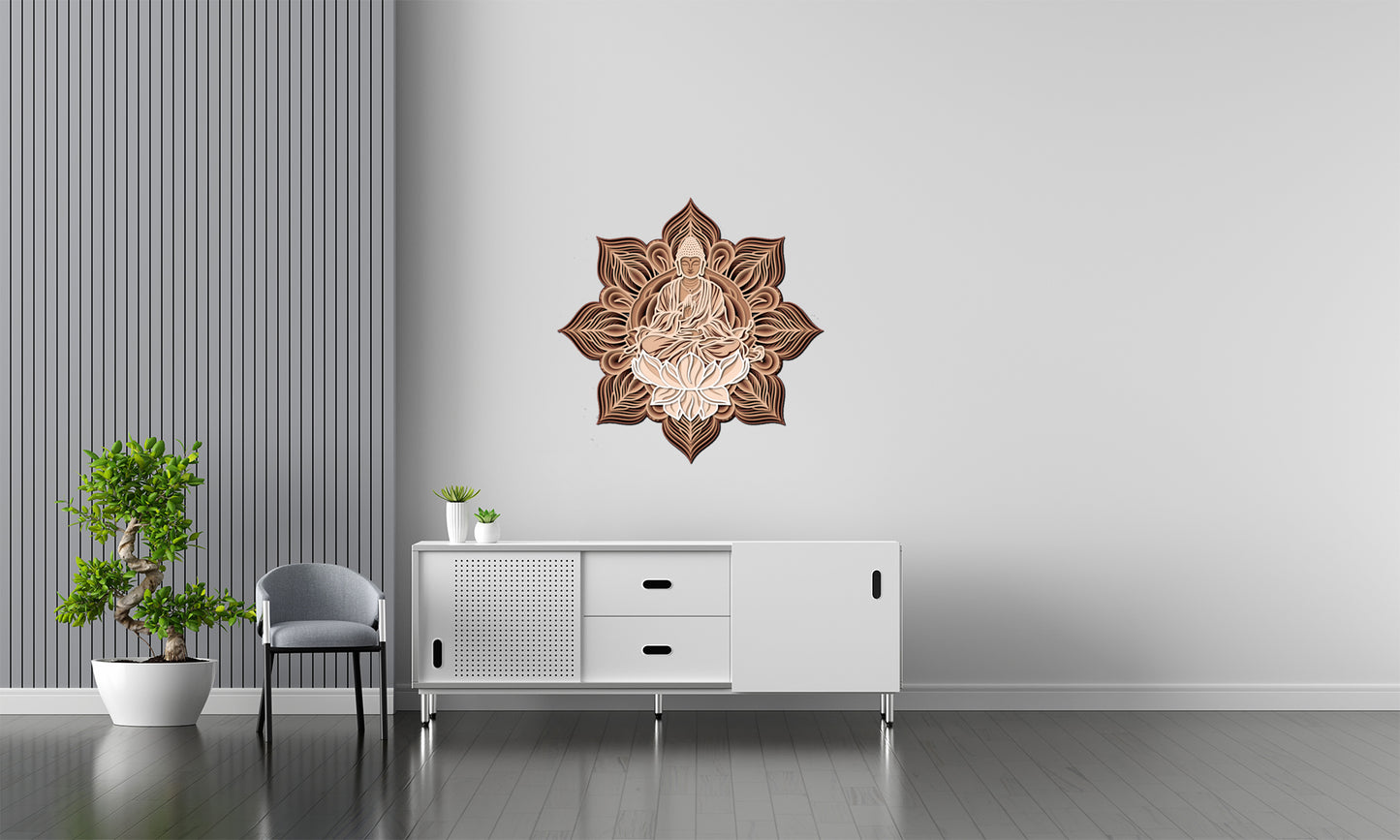 Buddha Lotus Mandala Wall Art – Laser Cut 3D Buddha Design | Spiritual Wall Decor NZ