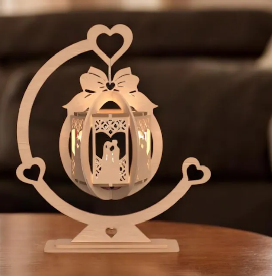 Romantic Lantern 3D Valentine's Day Glow Light – Laser Cut Tealight Candle Holder, Table Lamp, Night Light