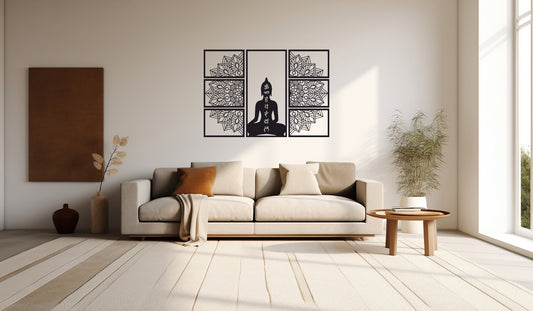 Meditative Yoga Mandala Wall Art – 3 Panel Laser Cut Design
