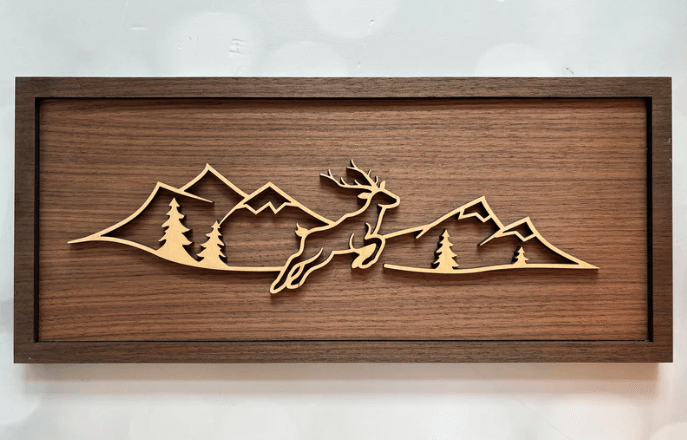 Deer in the Mountains Line Art – Minimalist Wooden Wall Art | Soul Etch NZ