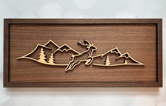 Deer in the Mountains Line Art – Minimalist Wooden Wall Art | Soul Etch NZ