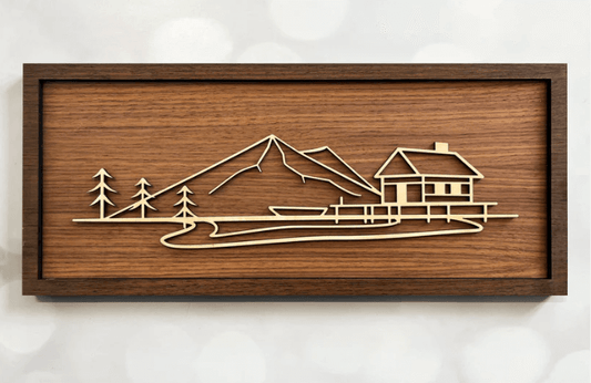 Lake House Line Art – Minimalist Wooden Wall Art | Soul Etch NZ