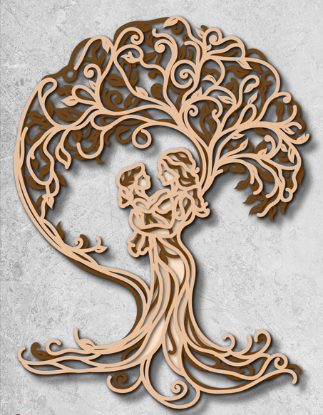 3-Layer Tree of Life Mother & Child Wall Art – Symbolic Wooden Decor