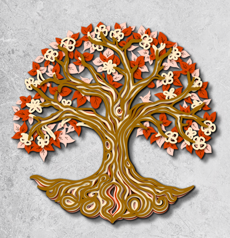 5-Layer Floral Tree of Life Wall Art – Blooming Laser-Cut Wooden Decor