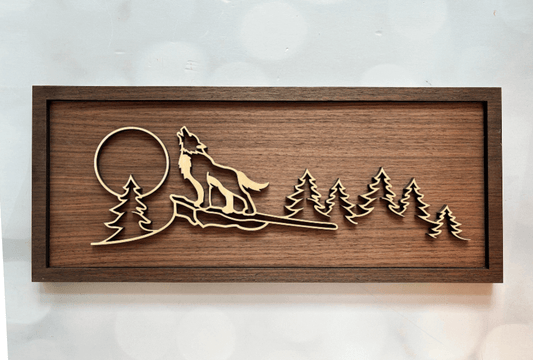 Wolf in the Moonlight Line Art – Minimalist Wooden Wall Art | Soul Etch NZ