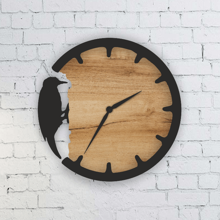 Woodpecker Wall Clock – Minimalist Wooden Clock | Soul Etch NZ